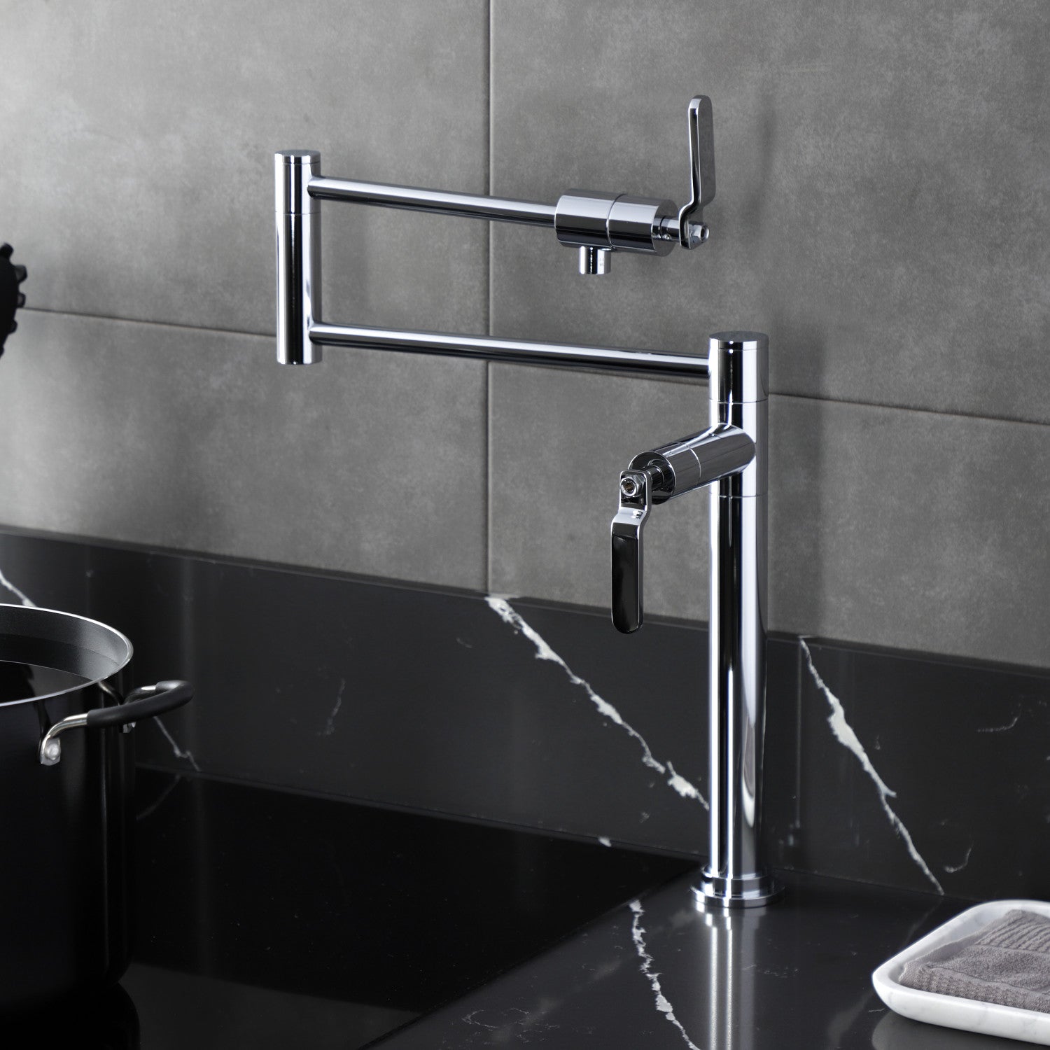 Kingston Sona KS4701KL - Whitaker Two-Handle 1-Hole Deck Mount Pot Filler Faucet, Polished Chrome — thumbnail 2